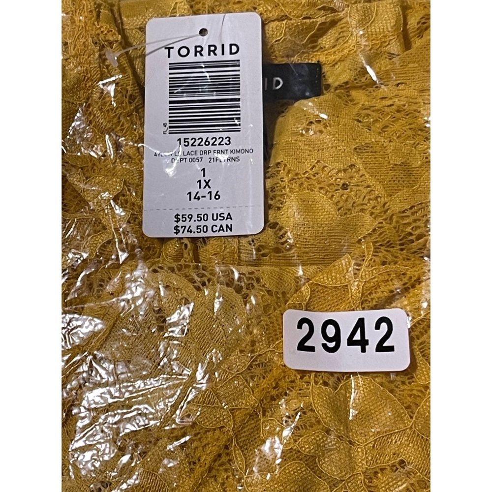 Torrid Yellow Lace Front Kimono Cardigan NWT SZ 1 (14/16) - Picture 11 of 12